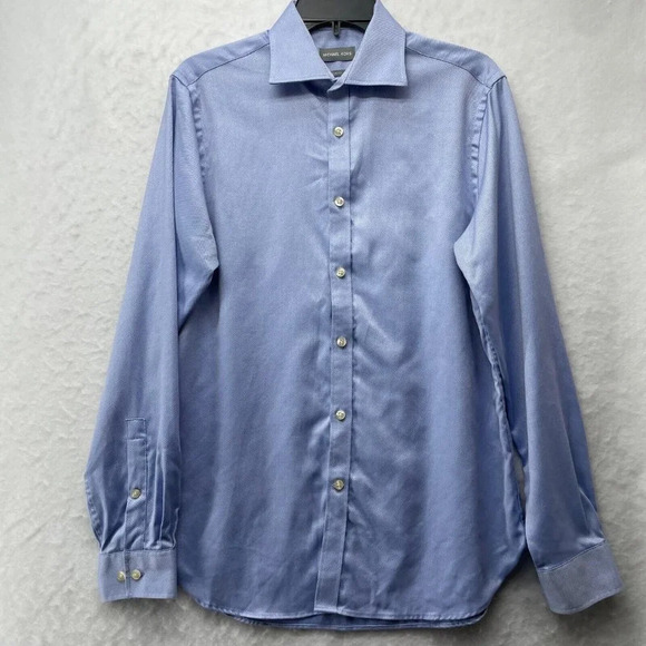 Michael Kors Shirt Mens M Blue Slim Fit Curve Hem Collared Button Up Long Sleeve - Picture 1 of 9